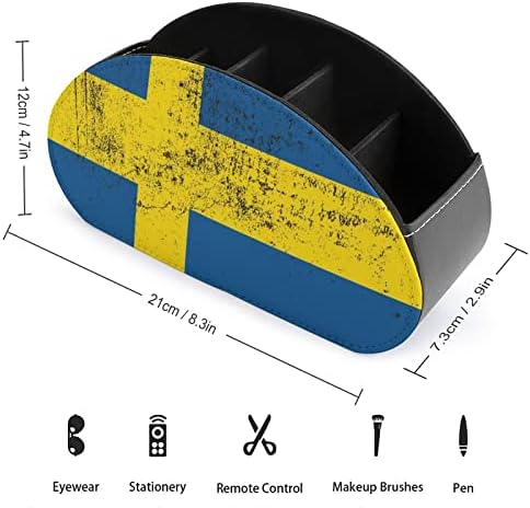 Гранџ знаме на држачи за далечински управувач во Шведска, кутија за организатор за складирање на кожни кади со 5 оддели за материјали за домашни