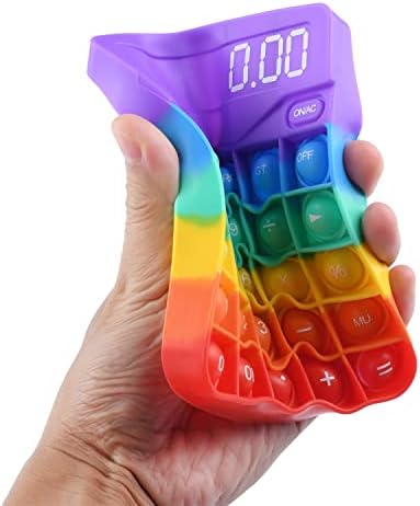 Bfuhst Pop Fidget играчки, Push Bubble Fidget сензорни играчки, тастатура од 2 парчиња и калкулатор во облик на силиконски стискање на вознемиреност,