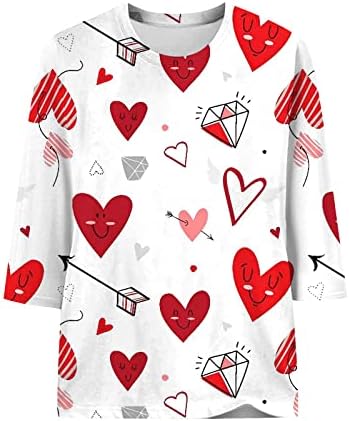 Зефотим Валентин Ден кошула за жени 3/4 ракав Симпатична loveубовна срца графички маички обични модни врвови блуза