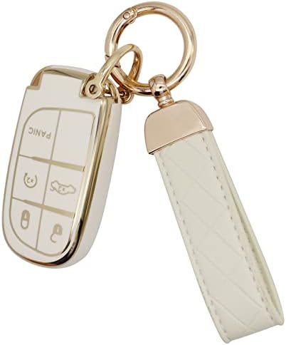 Suncaraccl за coverип клуч за клучеви со кожен клуч за клучеви, мек TPU Комплет за заштита на покритие за Гранд Чероки Ренегад Крајслер 200 300