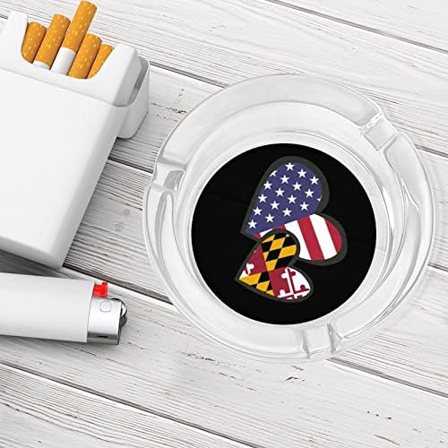 Прераскажувачки срца Американски мерило со знаме на Мериленд, стакло од пепел за цигари, класична тркалезна чиста кристална пепелници