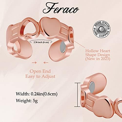 Feraco 4 парчиња магнетни бакарни прстени за жени, 99,99% чист магнетски прстен, бакарни прстени за жени за артритис и зглоб,