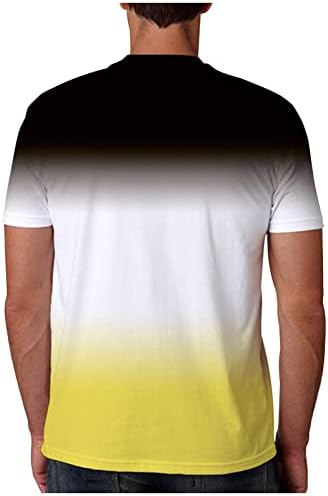 Менс тенок маица контраст во боја, градиент печати со кратки ракави, тркалезни врати од вратот, меки удобни летни врвови блузи