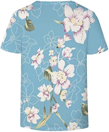 Летен есенски обичен врвен кошула за девојки краток ракав 2023 памук vneck графички принт цветен кошула 11 11 11 11