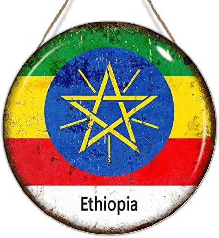 Вклучен венец од влезна врата Етиопија дрво знаци Етиопија земја знаме дрво wallид уметност знак за патувања подарок нација сувенир рустикален