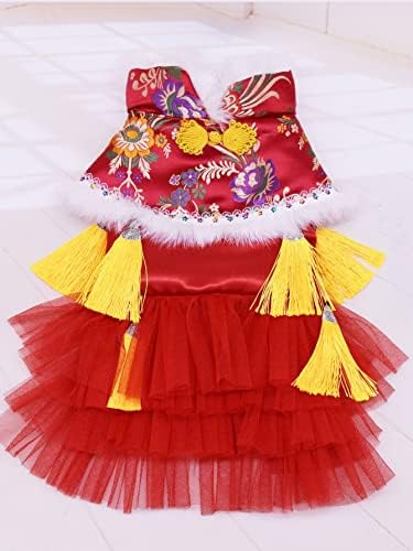 Qwinee Флорална шема кучиња фустан од кучиња кинески стил танг костум кученце мачка принцеза фустан новогодишно топло облекување облека