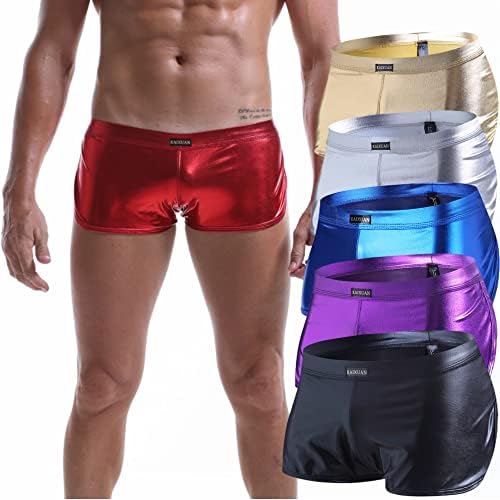 Гикрутка машки боксерски гаќички Меки Еластични Холографски Сјајни Метални машки секси долна облека Боксер за Пливање сјајни шорцеви