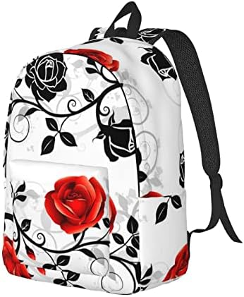 Moliae Floral Rose со лисја пролетен ранец на платно на платно за мажи, ранец на лаптоп, траен рак, студентски патувања на отворено ранец