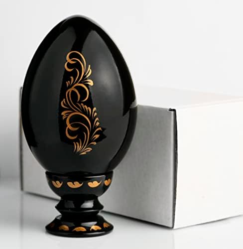 УА креации рачно насликана писанка лак дрвена јајце на држач, голема фенси Петрикивка етнички стил Велигденски сувенир од Украина во кутија за