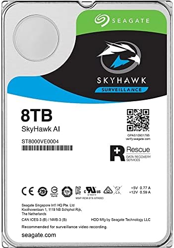 Seagate Skyhawk AI 8TB Видео Внатрешен хард диск HDD-3,5 инчи SATA 6GB/S 256MB кеш за DVR NVR Security Camera System со услуги за спасување
