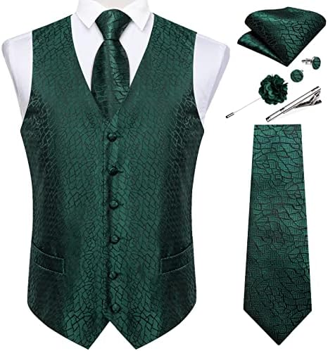 Dibangu Mens Paisley Tie and Vest Set со Lapel Pin Tie Clip 7pcs свила ткаена вратоврска костум од половината за свадба на забава за смокинг