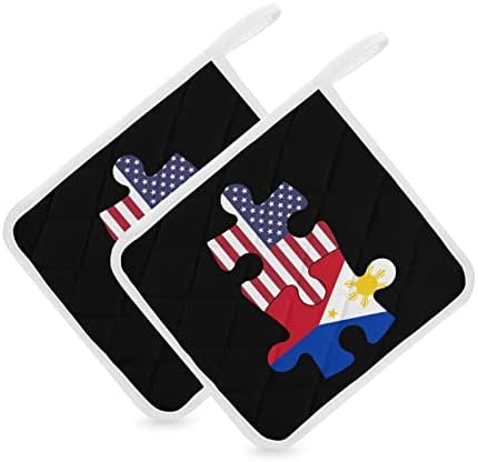 Држачи за тенџере со тенџере во САД и филипинско знаме, отпорни на топли врели влошки за готвење кујна со 2 парчиња сет
