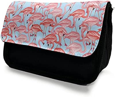 Зачудувачки случај на молив со фламинго, тропски птичји животни, торба со молив со ткаенини со двоен патент, 8,5 x 5,5, корали и бледо