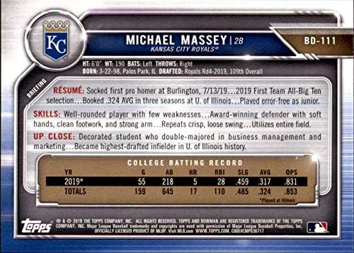 2019 Bowman Draft BD-111 Michael Massey RC Rcikie Kansas City Royals MLB Baseball Trading Card
