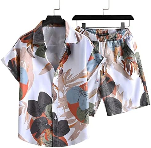 Менс 2 парчиња спортски сетови мажи летни модни поставувања за слободно време ориентација печатена костумска кошула за плажа, кратка случајна