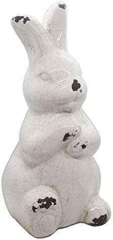 Yangmei антички бел зајаче керамички зајачки статуа Велигденска пролетна декорација гроздобер со потресен рустикален зајаче фигурински мантел