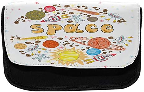 Необичен вселенски молив кутија, рачни планети и starsвезди, торба со молив со ткаенини со двоен патент, 8,5 x 5,5, повеќебојни