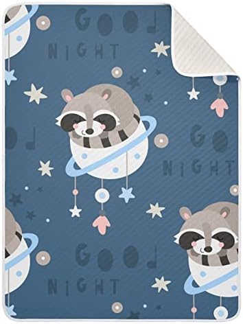 Swaddle Clainte Boho Raccoon за спиење памучно ќебе за новороденчиња, примање ќебе, лесен меко висино ќебе за креветчето, шетач, расадници,