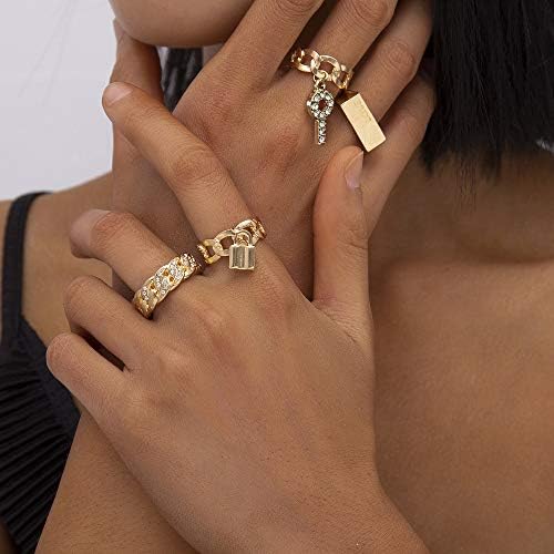 Jwicos 4 парчиња злато гроздобер кристал стабилни прстени поставени бохо боемски нож, ножеви прстени, заклучување и loveубов кон жените и девојчињата