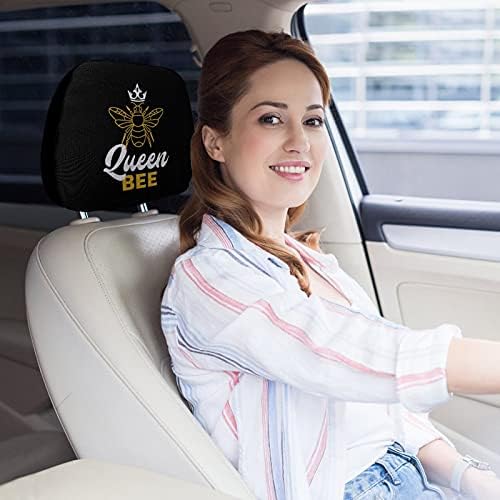 Седие -кралица пчела автомобил за седиште на седиштето за глава за внатрешни додатоци за внатрешни работи 2 компјутери, црна боја