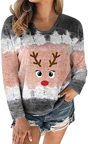 Божиќни џемпери женски Божиќ, симпатични ирваси пулвер, графички печатени кошули, тинејџерски вратоврска боја, долга ракав, блузи, блузи,
