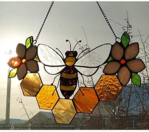 Htdbkdbk пчела и мед виси декор, кралица и пчела заштити мед Suncatcher декор приврзок, среќен знак за висина на пчела, затворена декорација
