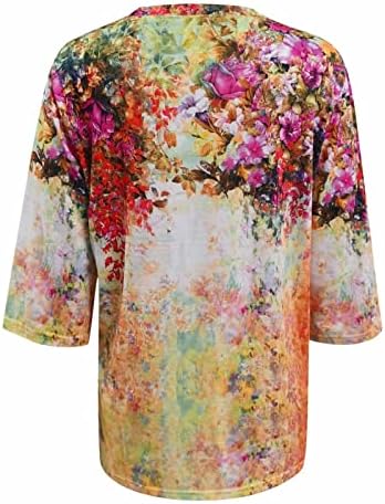 Беу Хавајска маица за женски вратоврска боја печати 3/4 кошули со кратки ракави V-вратот лабава блуза плажа обични летни врвови