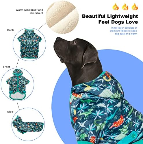 Lубовни кучиња дуксери Голема раса женски - меки фланели топло пижами на кучиња, ажурирајте ја ткаенината за кожата, диносаурус шума, борови