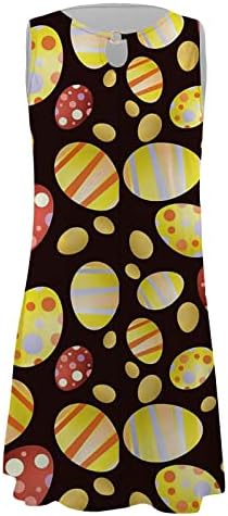 LCEPCY Велигденски јајца Печатен фустан за жени без ракави со ракави на вратот модни фустани со колена 2023 летна облека за плажа