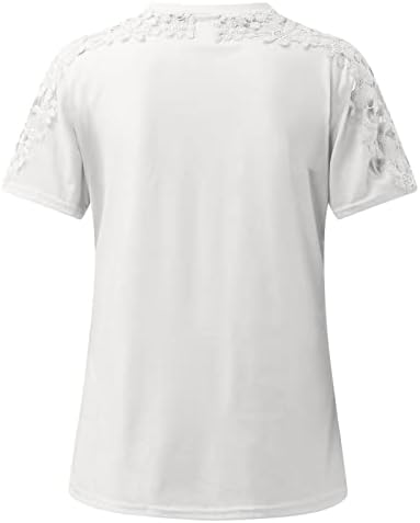 Женски симпатична чипка блуза врвна летна кратка ракав чипка шуле од обични маици со тркалезен врат бело