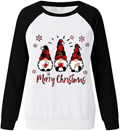 Beuu Crewneck Sweatshirts For Women 2022 Божиќ симпатична принт со долг ракав плус големина на врвови случајно лабаво пријатно топло топло y2k