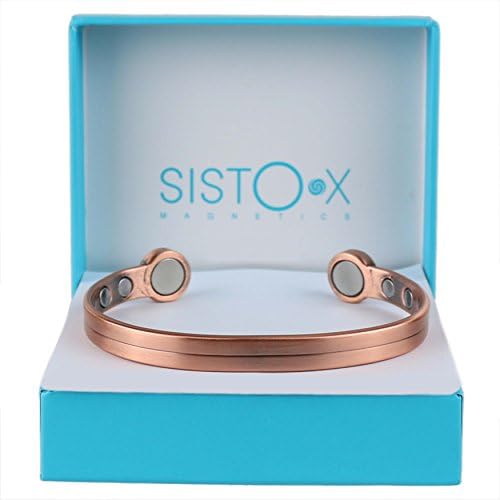 Sisto-X Super силен бакар Tork Tork Design Magnetic Bangle by Sisto-X® нараквица 6 магнети здравје природен XL