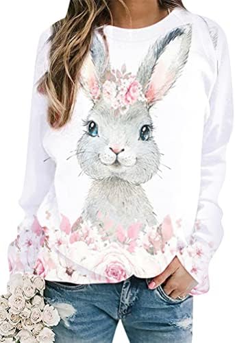 Омзин жени Велигденски ден преголем лабав пуловер лабав моден зајаче графички кошула случајна работа на врвот