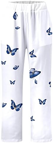 Женски Панталони Пеперутка Печатење Со Џебови Долги Лабави Панталони Памук Секојдневен Висок Директно Половината Трчање Спортски Панталони