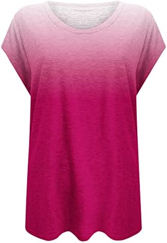 Летни врвови за жени модни градиентски бои со кратки ракави маички лабави екипаж тенок фит блузи пуловер