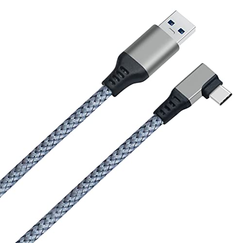 DTech Link Cable компатибилен со Oculus Quest 2 1, 10ft USB A до USB C 3.0 најлонски плетенка од 90 степени 20V 3A Брза полнење