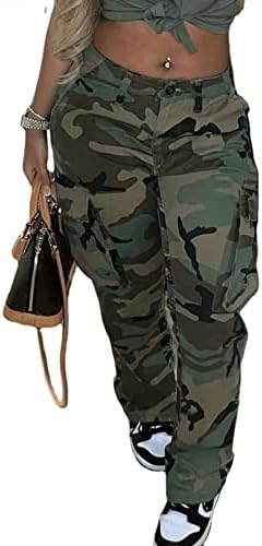 Женски камо карго панталони половини тенок вклопуваат камофлаж џогери џемпери во армиски замор панталони со џебови