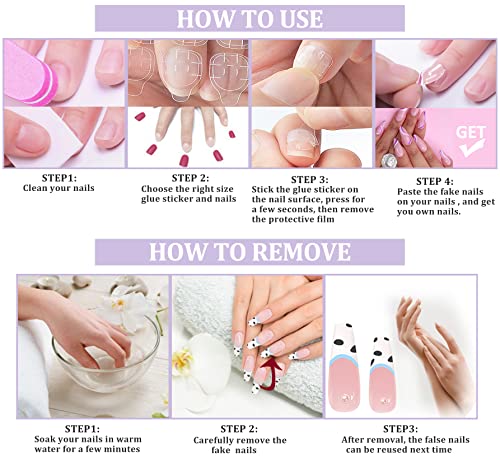 Притиснете на ноктите 24 парчиња долги квадратни лажни лепила за нокти на ноктите за жени девојки тинејџери со лепак налепница и нокти датотека