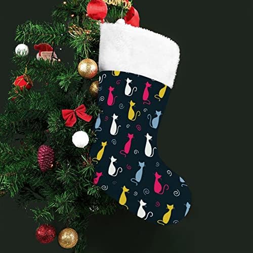 Симпатична боја мачки шема Божиќно порибување Божиќни чорапи торбичка куќа семејство Божиќ декор