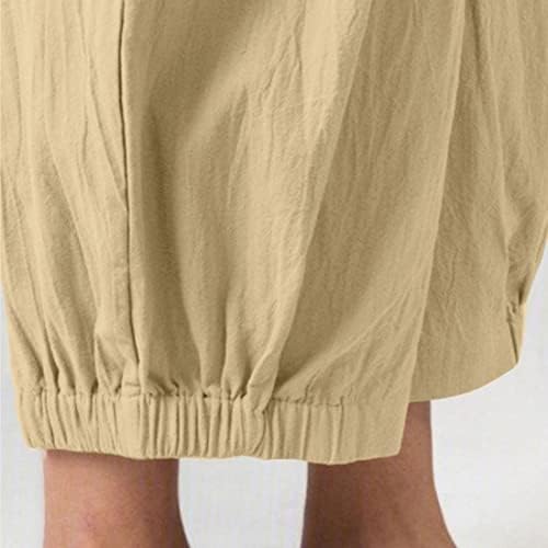 Бозански жени летни капри панталони еластични половини памучни постелнина јога исечени панталони панталони
