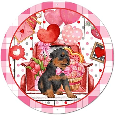 Тркалезен метален знак Денот на в Valentубените домашни миленичиња куче и loveубовни срца галони гроздобер венец знак рустикален