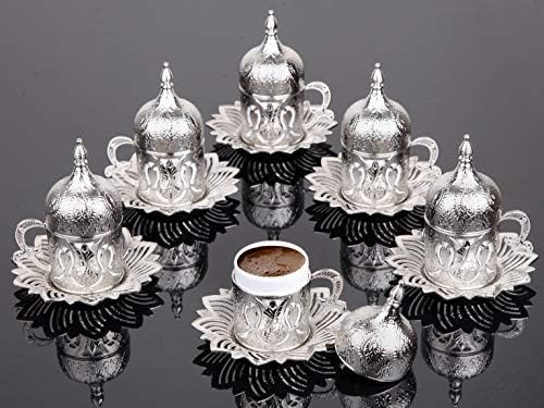 Чаша за кафе Lamodahome Espresso со чинија и капаци од 6, турски арапски грчки порцелан кафе, кафе -чаша за жени, мажи, возрасни, нови