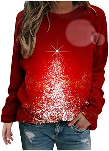Женски кошули паѓаат бохо тунична маица лабава вклопена симпатична Божиќна пулвер врвови на џемпер џемпер графички обичен блуза врв