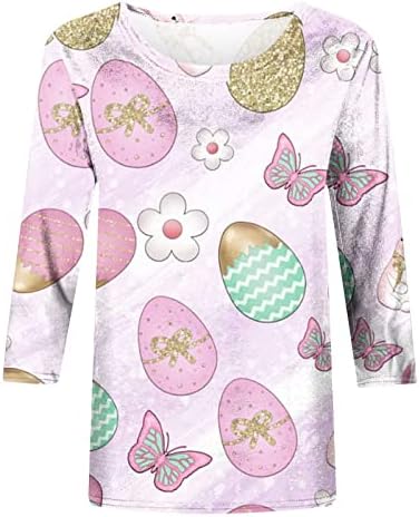 Тинејџерски девојки блуза графички врвови маички 3/4 ракави екипаж вратот Спандкс среќен велигденски јајце подарок бренд блуза 2023 година