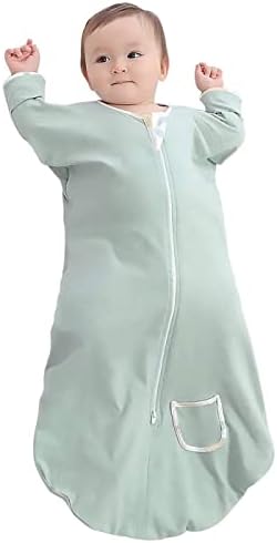 Зигхој бебе преодна вреќа со шипки со ракави со ракави со полу-должина и манжетни манжетни за спиење, носат ќебе за носење 0-3months