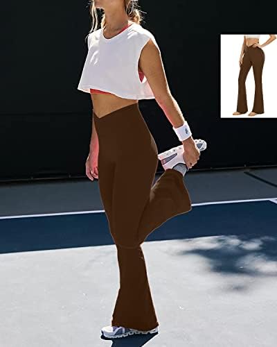 Аоликс Кросовер Флејс хеланки за жени, високи половини за подигање јога панталони тренингот bellвонче на дното на дното на хеланки