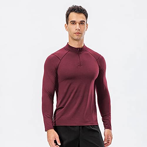 Машка четвртина поштенски пуловер upf 50+ риболов кошули со долги ракави маички Поло голф на отворено кошули врвови