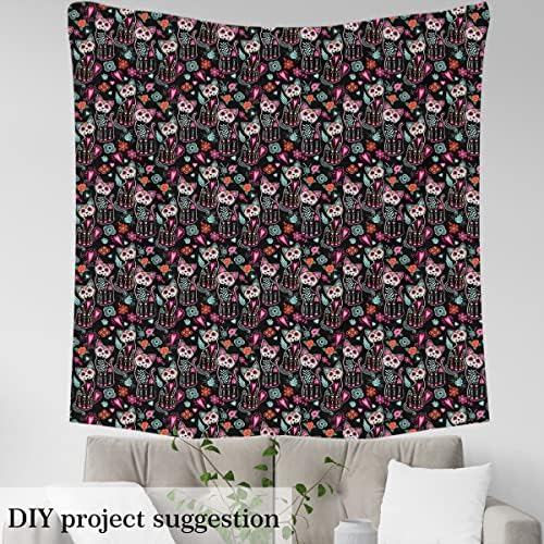 Sugar Skull Cat Outdoor Fabric by The Yard,Boho Style Floral Upholstery Fabric for Chairs DIY,Halloween Theme Cats Fabric for Decoration,Precut Fabric Squres,3 Yards