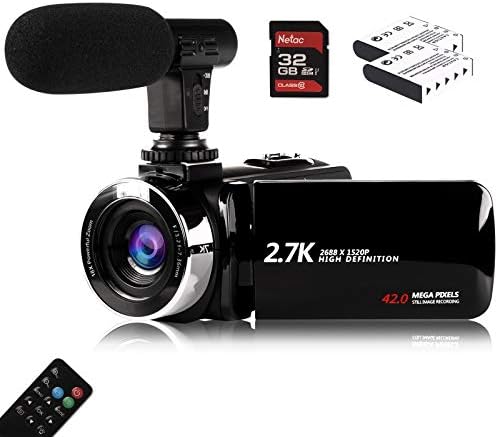 Камера за видео камера VMotal со микрофон, 2,7K HD 42,0 MP 18x дигитален зум 1080p Vlogging YouTube Ricter, 270 степени ротација 3,0 инчен