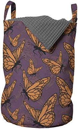 Амбесон Пеперутка Торба За Перење, Континуирани Темно Портокалови Тонови Инсекти Со Точки Детални Крилја, Корпа За Попречување